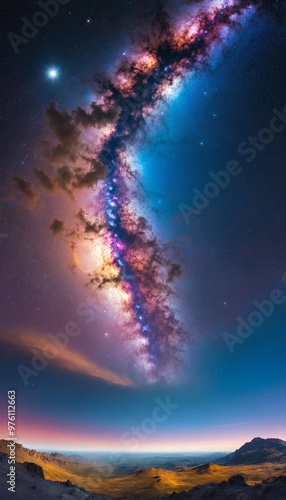 Wallpaper Mural cosmic nebula over mountain range at sunset Torontodigital.ca