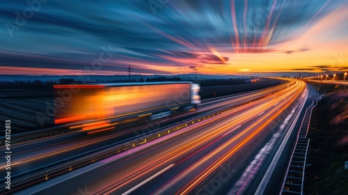 Truck on Highway at Sunset