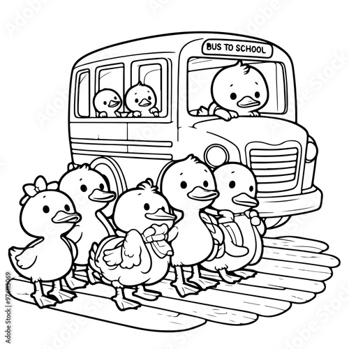 Duck Adventure Coloring Book Illustration Drawing