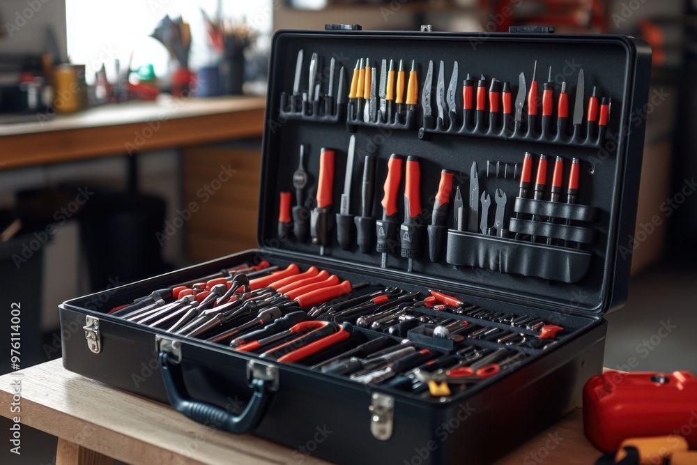 Perfectly Organized Tool Set in a Black Toolbox Perfectly Organized Tool Set in a Black Toolbox