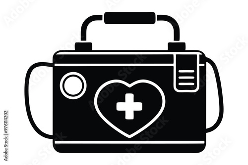 Defibrillator Silhouette, Medical Emergency Equipment, First Aid Icon, Heart Resuscitation Device photo