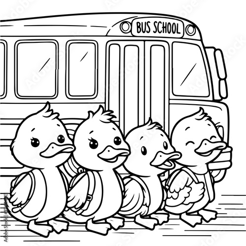 Duck Adventure Coloring Book Illustration Drawing