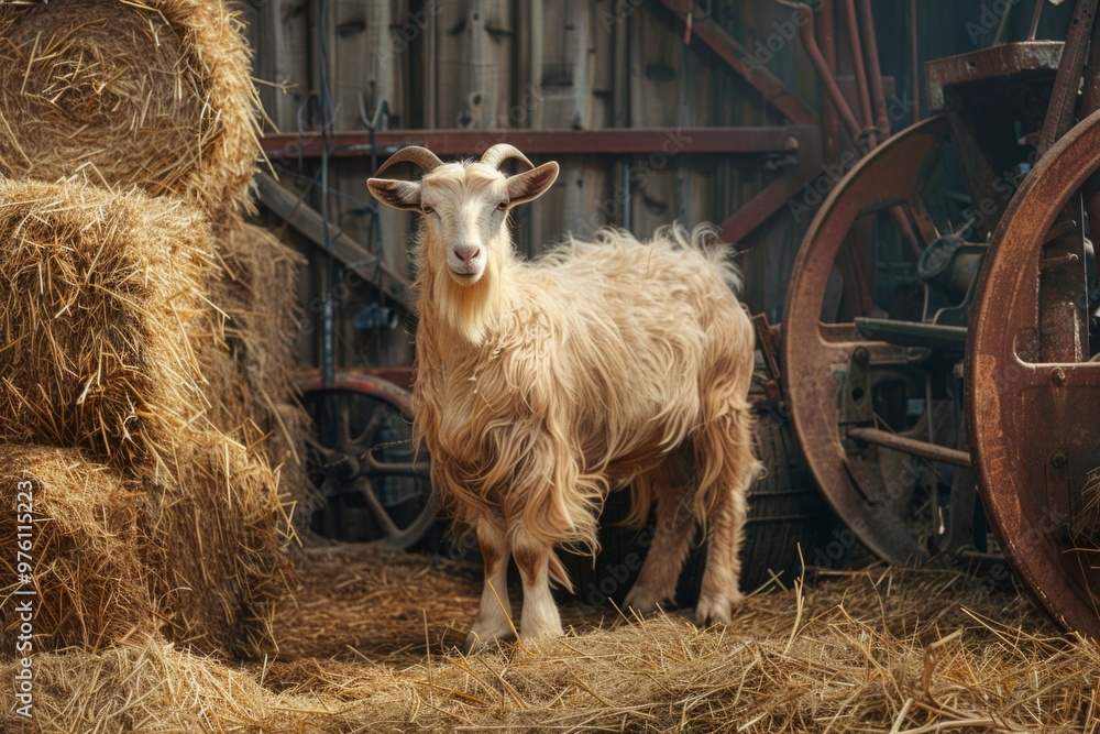 A goat being used for milk production, its udder full and ready for milking A goat being used for milk production, its udder full and ready for milking