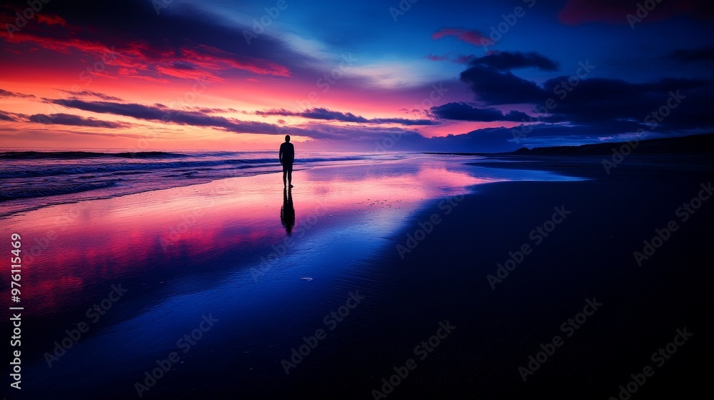 Person ready to start a new day on a beach at dawn Person ready to start a new day on a beach at dawn