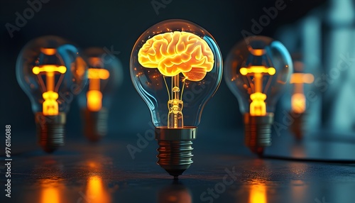 Illuminated Brain Within Hyperrealist Light Bulb Infused with Afrofuturism Aesthetic photo