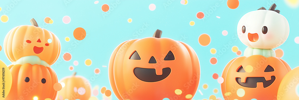 Cute toothless jack o lantern pumpkin in cute 3d world, kids halloween background Cute toothless jack o lantern pumpkin in cute 3d world, kids halloween background