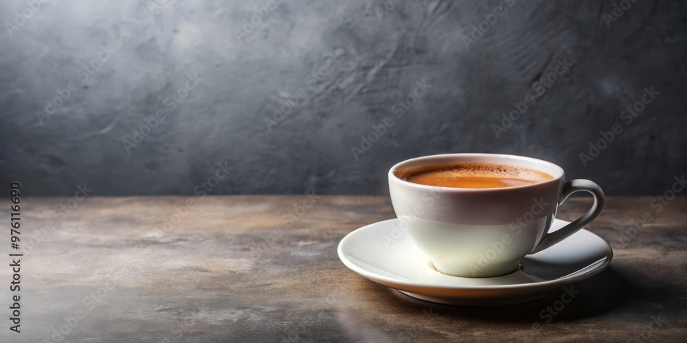 Coffee americano in a cup on a grey table, side view Coffee americano in a cup on a grey table, side view