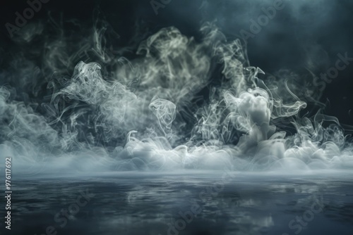 A room filled with smoke, creating a mysterious and eerie atmosphere, generative ai image