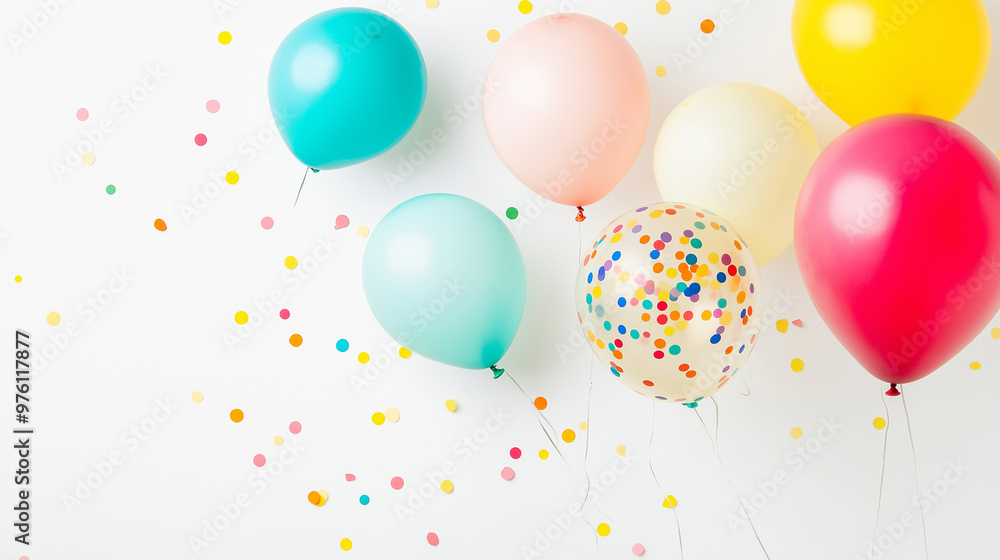 Colorful balloons and confetti floating in the air, symbolizing celebration and joy. Colorful balloons and confetti floating in the air, symbolizing celebration and joy.