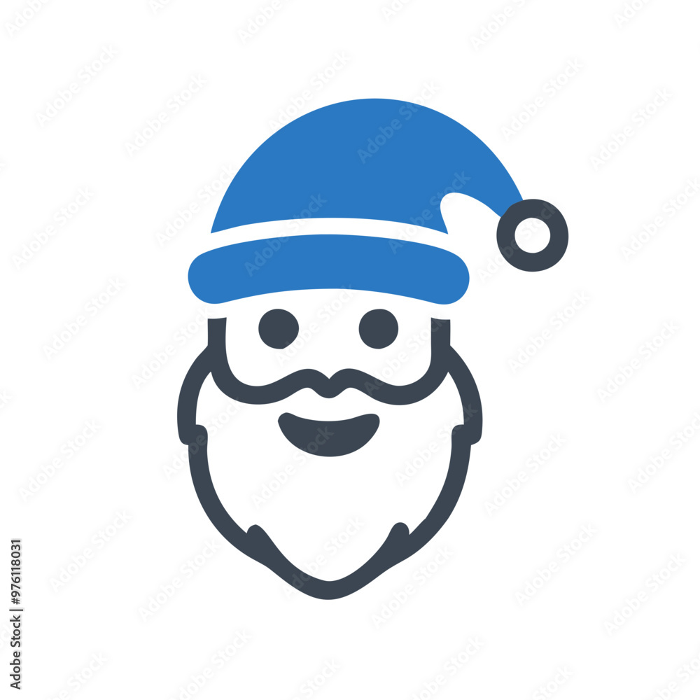 Cheerful blue Santa Claus icon with hat in minimalistic style on white background Cheerful blue Santa Claus icon with hat in minimalistic style on white background