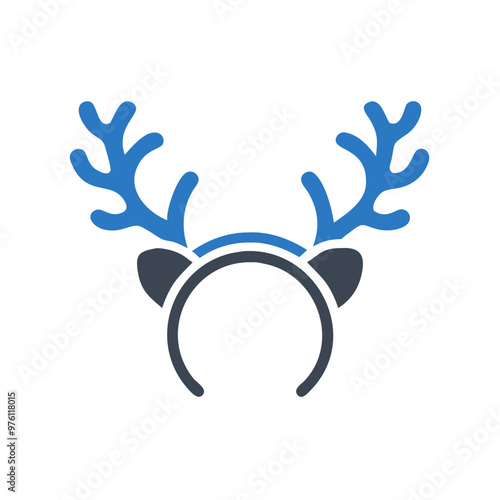 Blue reindeer antlers headband icon in minimalistic style on white background