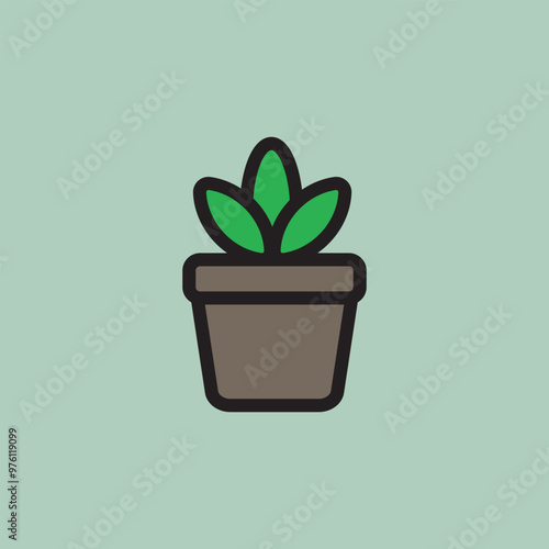 Plant pot icon with flat outline style