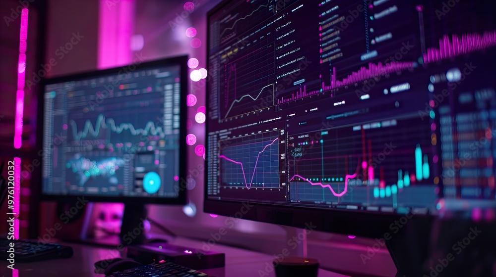 A monitor with an image of market analyses A monitor with an image of market analyses