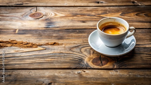 Empty dirty cup of coffee abandoned on wooden boards