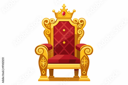 Red royal throne icon in flat style on a white background illustration photo