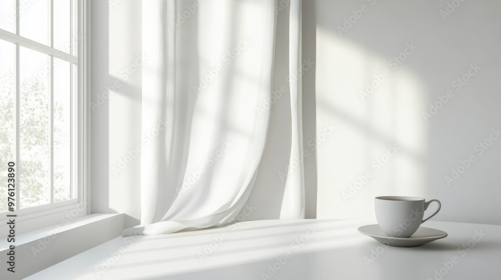 Floating Coffee Cup: A simple white coffee cup and saucer hover mid-air against a clean white background. The image evokes a sense of weightlessness and serenity. Floating Coffee Cup: A simple white coffee cup and saucer hover mid-air against a clean white background. The image evokes a sense of weightlessness and serenity.