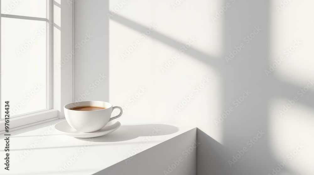 Floating Coffee Cup: A simple white coffee cup and saucer hover mid-air against a clean white background. The image evokes a sense of weightlessness and serenity. Floating Coffee Cup: A simple white coffee cup and saucer hover mid-air against a clean white background. The image evokes a sense of weightlessness and serenity.
