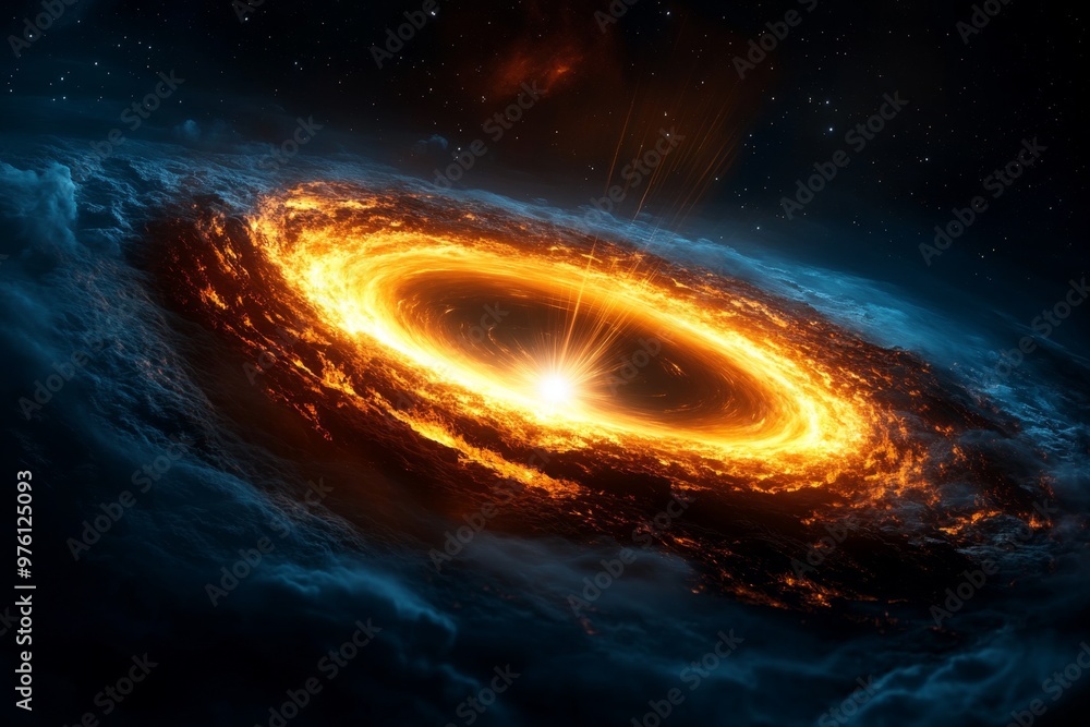 A glowing pulsar spinning rapidly in space, with beams of light radiating from its poles A glowing pulsar spinning rapidly in space, with beams of light radiating from its poles