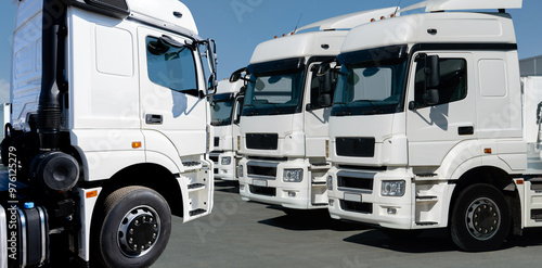 Semi truck fleet at the logistics center photo