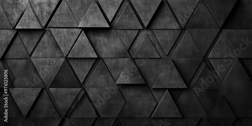 Futuristic, High Tech, dark background, with a triangular block structure. Wall texture with a 3D triangle tile pattern