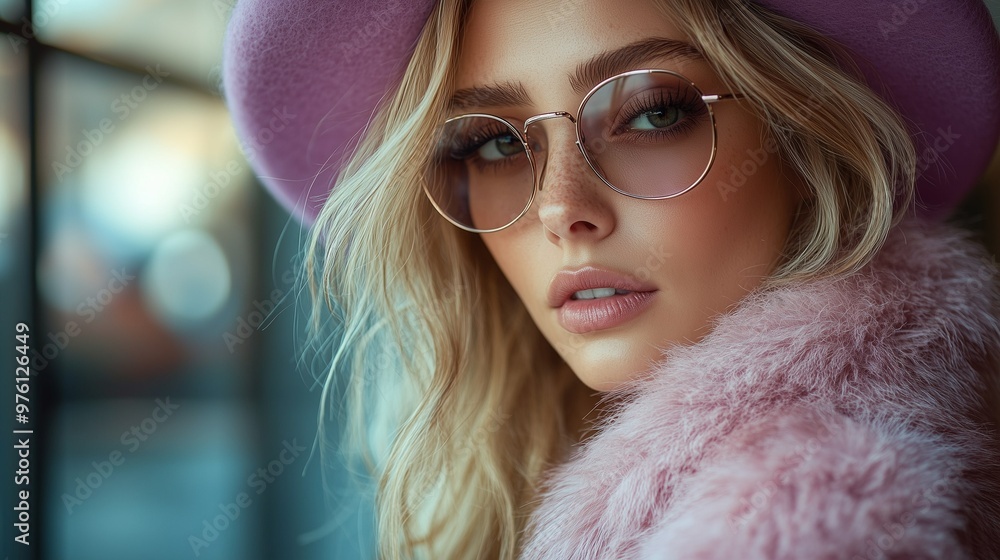 A fashionable woman in winter attire, wearing stylish round glasses and a chic purple hat with a soft fur coat, perfectly capturing winter fashion trends.
A fashionable woman in winter attire, wearing stylish round glasses and a chic purple hat with a soft fur coat, perfectly capturing winter fashion trends.
