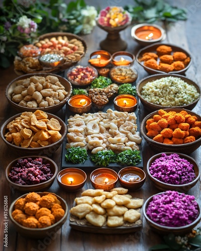 Diwali Feast with Traditional Indian food  photo