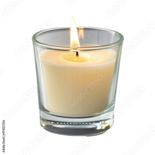 A lit candle in a clear glass holder casting a warm glow in a serene indoor setting during the evening hours