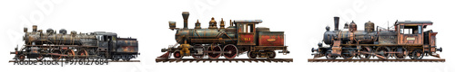 Old Vintage Steam locomotive Train isolated on a transparent background, Realistic Cutout PNG photo