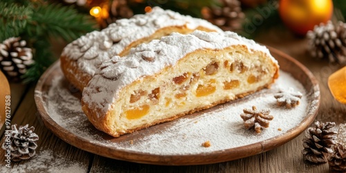 Wallpaper Mural Christmas stollen on wooden table. Christmas festive pastry dessert. Bakery recipes for Christmas Eve. Torontodigital.ca