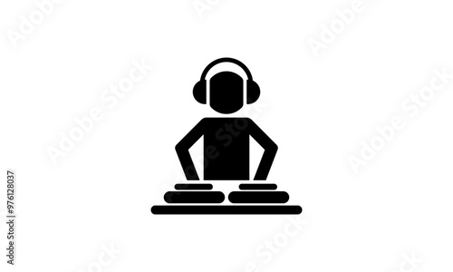 Vector illustration of a logo depicting a DJ wearing headphones in a minimalist style