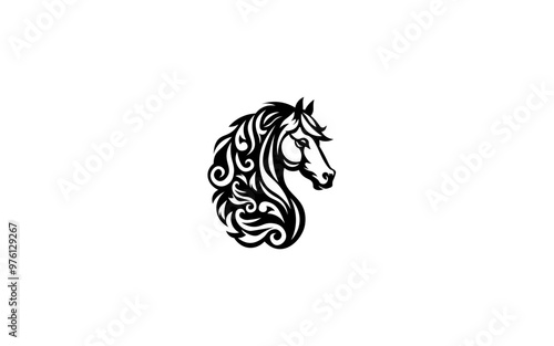 Side view of a horse's head with a mane on a white background. Vector illustration