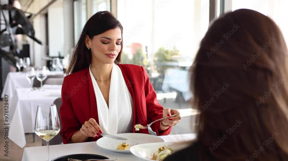Two glamorous businesswomen dine at a luxurious business lunch Two glamorous businesswomen dine at a luxurious business lunch