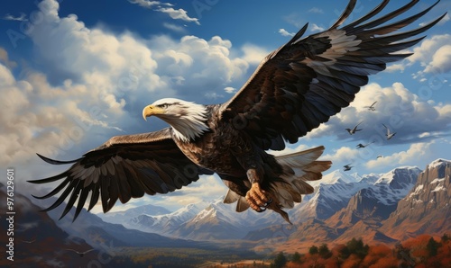 Wallpaper Mural A powerful illustration of an eagle swooping under a deep blue sky Torontodigital.ca