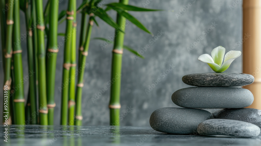 Obraz premium Spa, massages, beauty treatments and a relaxing time with bamboo, flowers or liquid in the Zen garden.