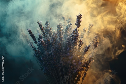 Smoke Enveloping a Bouquet of Dried Lavender photo