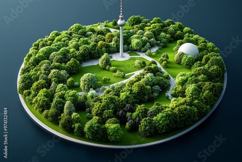 Berlin's Green Spaces illustrated in a nature-themed infographic, showcasing parks like Tempelhofer Feld, Tiergarten, and Volkspark Friedrichshain photo