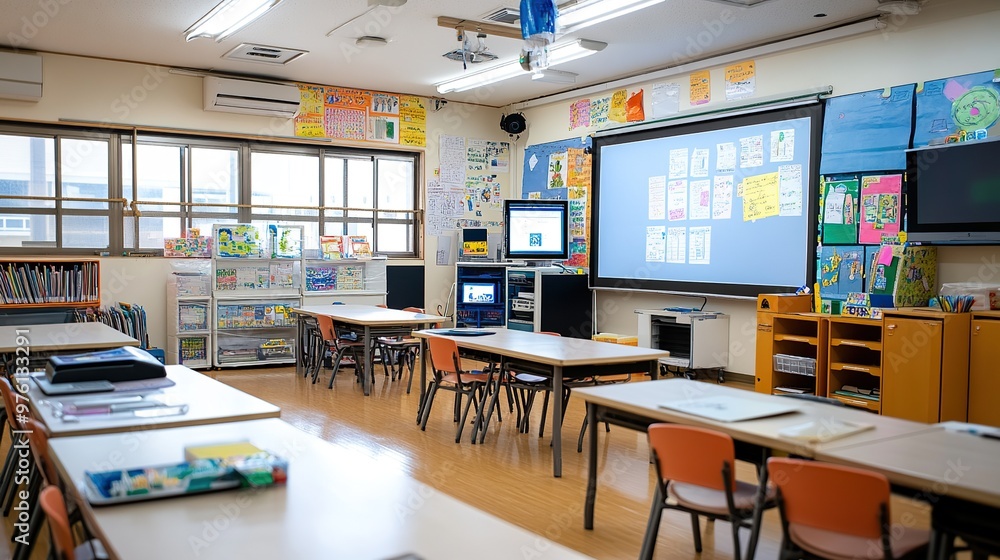 A school fully equipped with, tablets, and digital learning resources, exemplifying education technology integration. A school fully equipped with, tablets, and digital learning resources, exemplifying education technology integration.