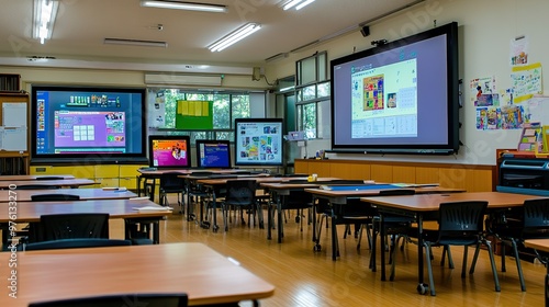 A school fully equipped with, tablets, and digital learning resources, exemplifying education technology integration.