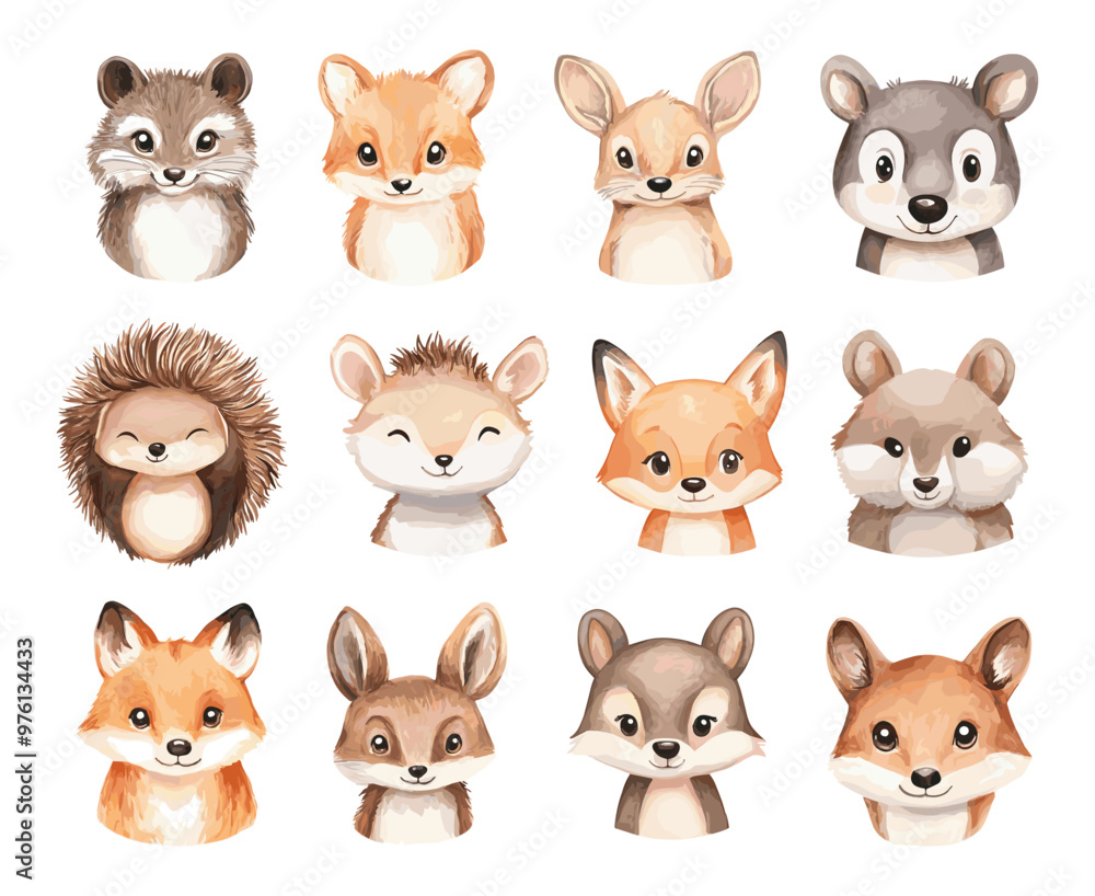 Faces Of Cute Little Forest Animals Icons Set Watercolor Illustration For Childrens Book Adorable Forest Animals Character Icons Whimsical Kids Storybook Forest Theme Faces Of Cute Little Forest Animals Icons Set Watercolor Illustration For Childrens Book Adorable Forest Animals Character Icons Whimsical Kids Storybook Forest Theme