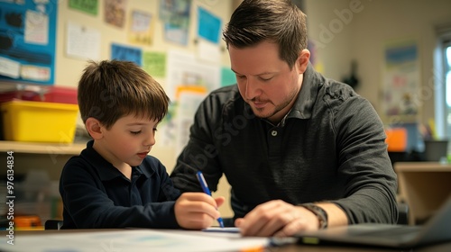 A teacher working one-on-one with a student who has special education needs, using personalized teaching methods.