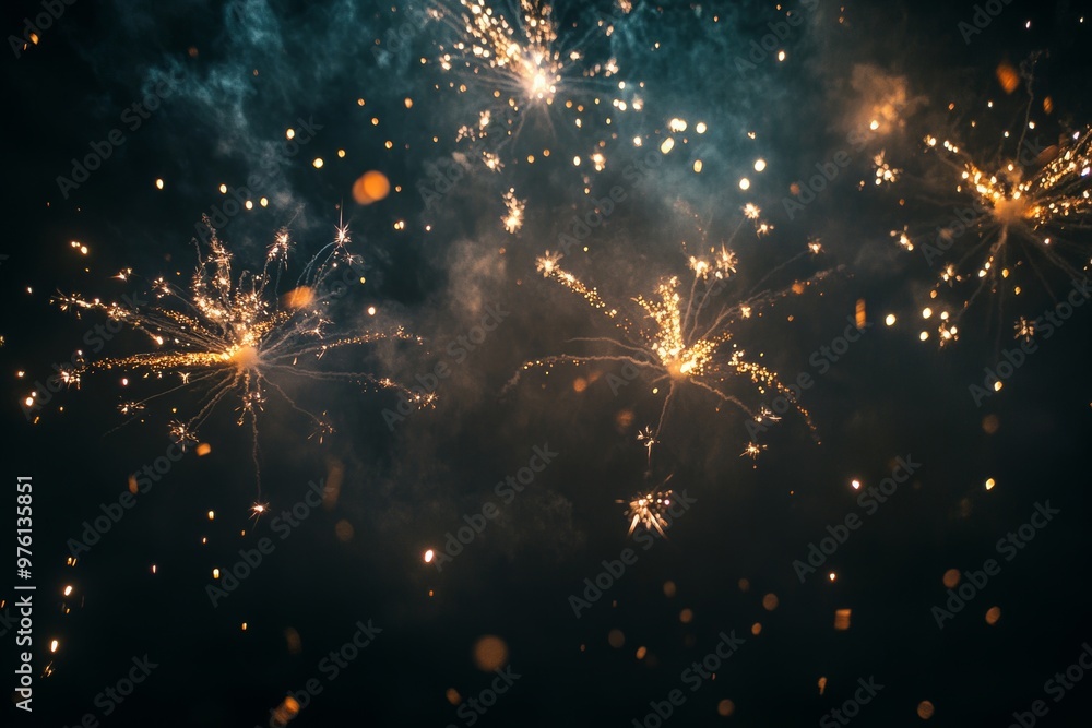 Fototapeta premium Stunning new year fireworks display against dark background with ample space for text and design