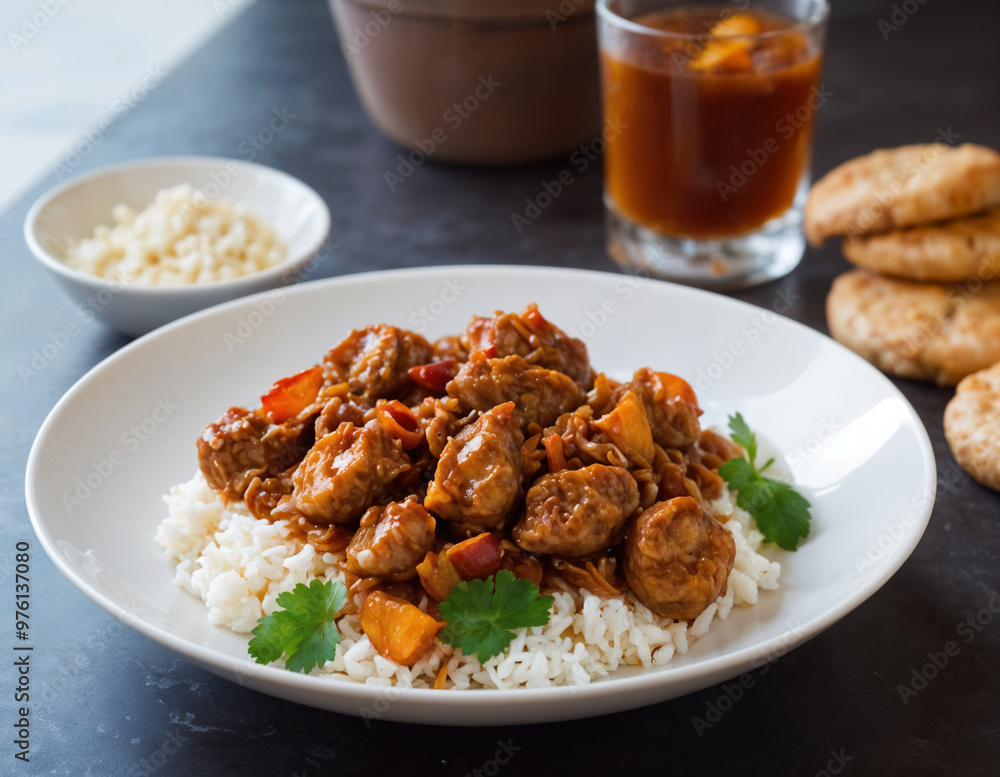 Tasty Meat and Rice Dish with Fresh Herbs Tasty Meat and Rice Dish with Fresh Herbs
