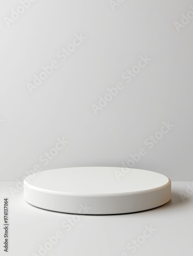 Minimalistic white podium or display platform on plain background