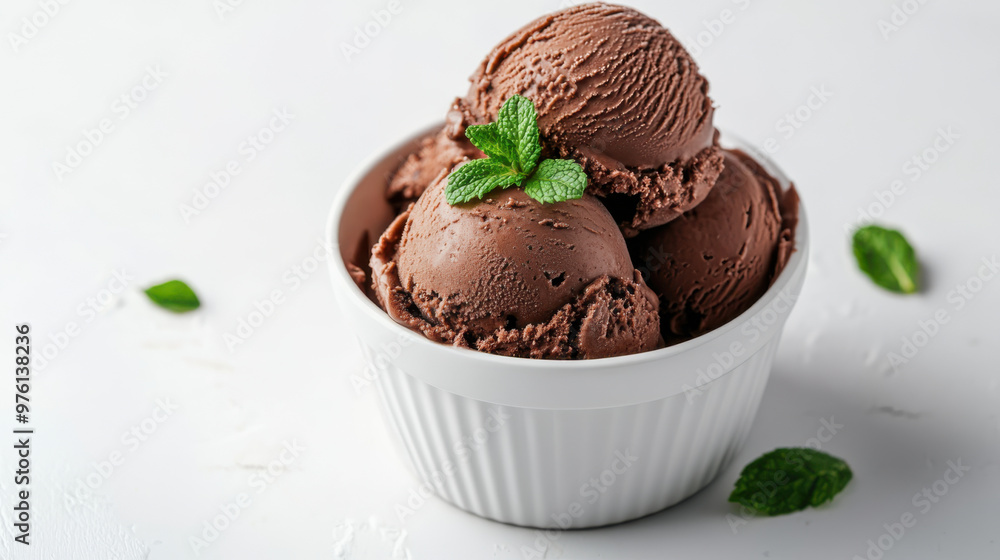 Chocolate mint ice cream balls on a white background. Chocolate mint ice cream balls on a white background.