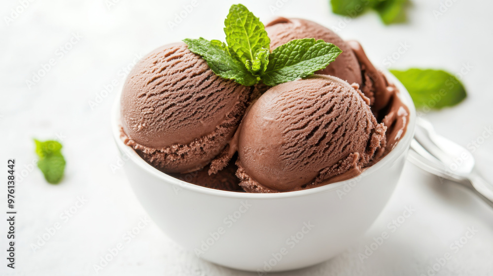 Chocolate mint ice cream balls on a white background. Chocolate mint ice cream balls on a white background.