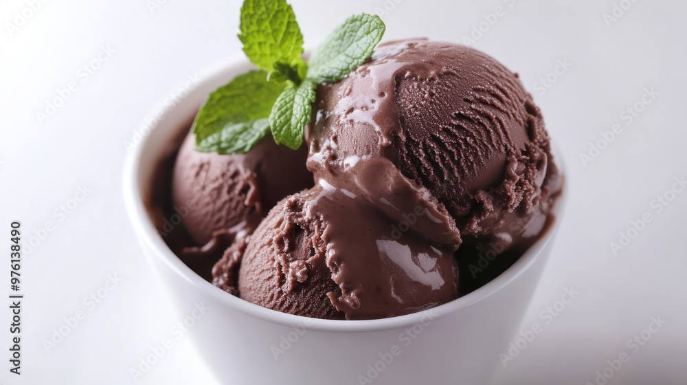 Chocolate mint ice cream balls on a white background. Chocolate mint ice cream balls on a white background.