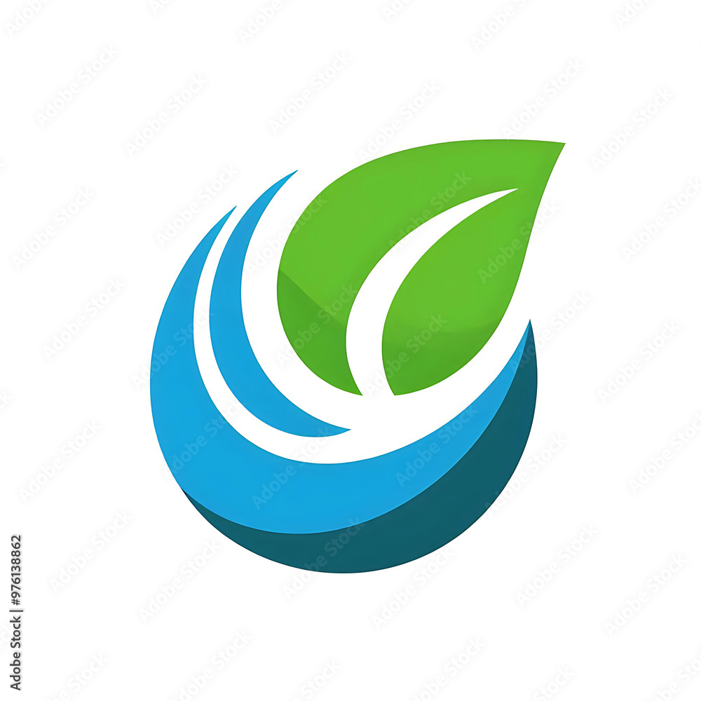 rundes Logo Symbol aus einem blauen Wasser Tropfen, einem grünen Blatt und einer Welle auf leeren weißen Hintergrund als Vorlage für Ökologie Umwelt Nachhaltigkeit und Recycling Schutz Wachstum Natur rundes Logo Symbol aus einem blauen Wasser Tropfen, einem grünen Blatt und einer Welle auf leeren weißen Hintergrund als Vorlage für Ökologie Umwelt Nachhaltigkeit und Recycling Schutz Wachstum Natur