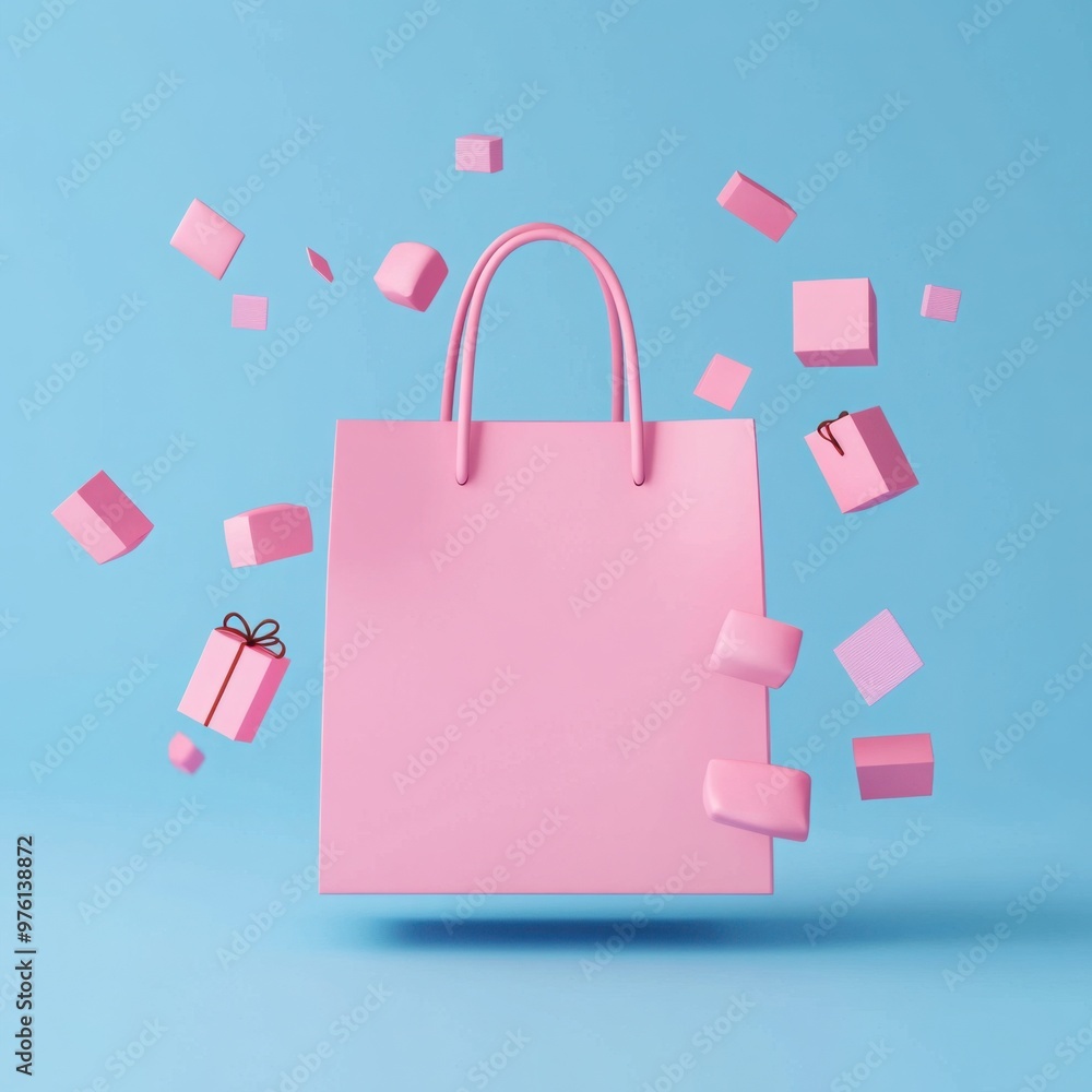 Cyber Monday shopping bag, bursting with sale items, 3D illustration Cyber Monday shopping bag, bursting with sale items, 3D illustration
