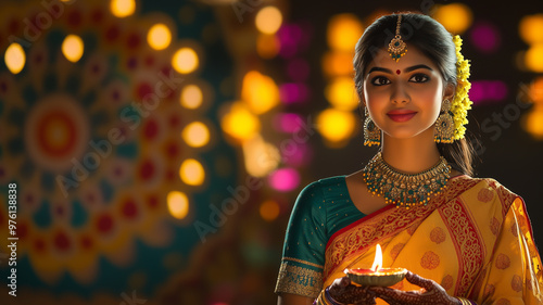 Diwali Preparations, a woman in traditional Indian attire