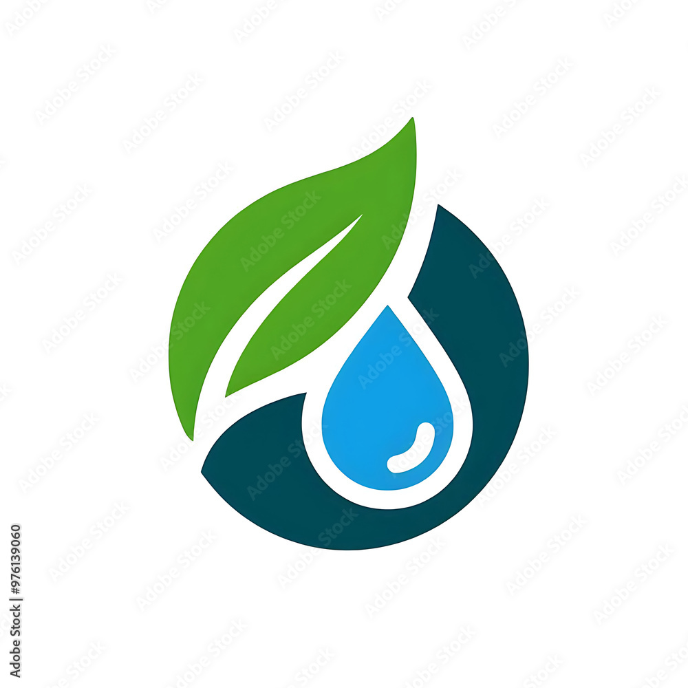 rundes Logo Symbol aus einem blauen Wasser Tropfen, einem grünen Blatt und einer Welle auf leeren weißen Hintergrund als Vorlage für Ökologie Umwelt Nachhaltigkeit und Recycling Schutz Wachstum Natur rundes Logo Symbol aus einem blauen Wasser Tropfen, einem grünen Blatt und einer Welle auf leeren weißen Hintergrund als Vorlage für Ökologie Umwelt Nachhaltigkeit und Recycling Schutz Wachstum Natur